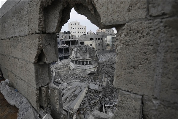 A mosque destroyed in Israeli attacks on Gaza