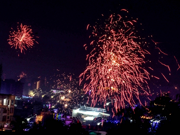 Fireworks used in religious celebration in India