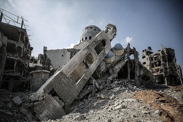 A mosque destroyed in Israeli attacks on Gaza