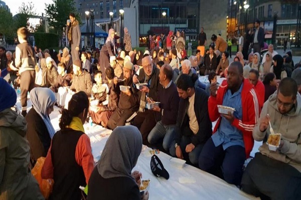 An iftar event held in Bradford's Centenary Square during Ramadan