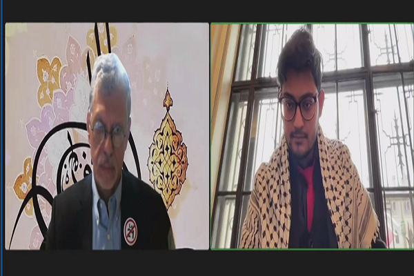 Ehab Lotayef, MC of the January 29 Quebec City mosque attack commemoration at McGill University, alongside Tahsin Kabir of the Muslim Students Association of McGill University (MSA).