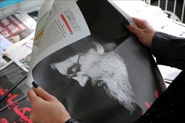 A photo of Sayed Hassan Nasrallah published in a newspaper in the Indian-administered Kashmir