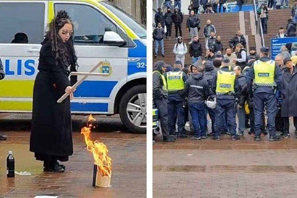 Woman burns a copy of Quran in Sweden
