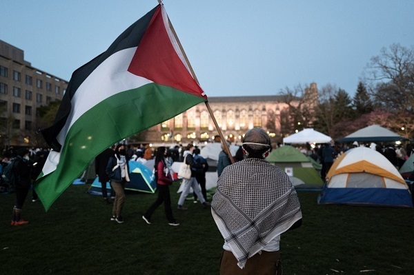 Pro-Palestine students hold a rally at a US university