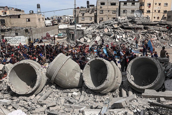 destroyed mosque in Gaza during Israeli raid