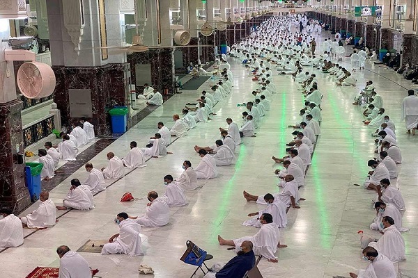 Friday prayer worshippers at Mecca Grand Mosque