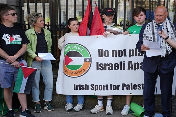 Irish athletes rally in Dublin to voice solidarity with Palestine