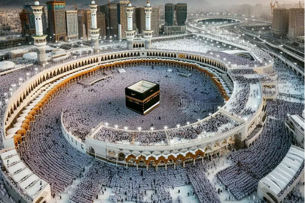 Pilgrims at the Grand Mosque in Mecca