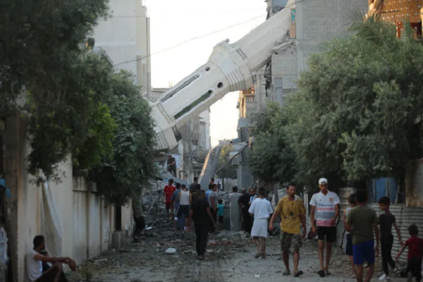 A mosque destroyed in Israeli attacks on Gaza