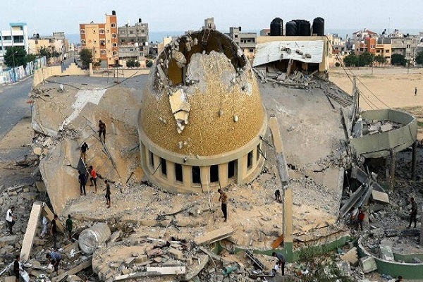A mosque destroyed in Israeli attacks on Gaza