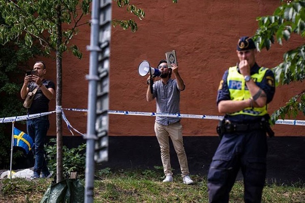 An act of Quran desecration outside a mosque in Stockholm, Sweden, in June 2023