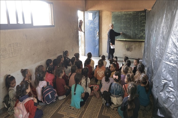 Students in a class in Gaza