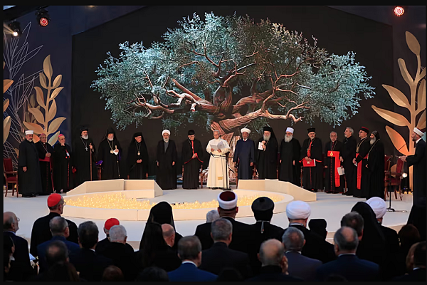 Pope Leo XIV attended an interfaith meeting in Martyr’s Square in Beirut on December 1, 2025.