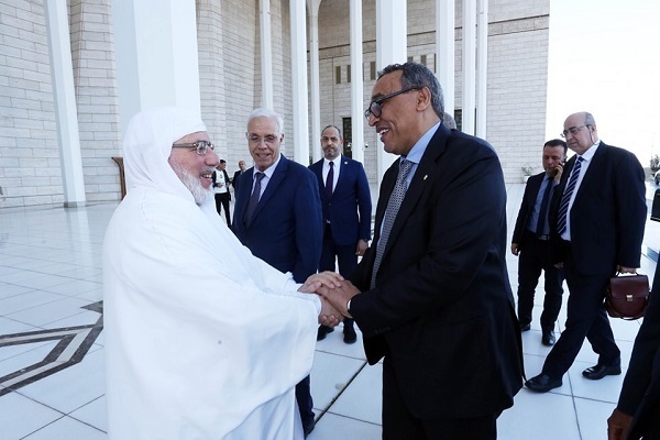 Minister of Higher Education and Scientific Research of Mauritania Mohamed El-Amine Ould Abi Cheikh El-Hadrami meets with Dean of the Grand Mosque of Algiers Mohammed Al-Mamoun Al-Qasimi Al-Hassani.