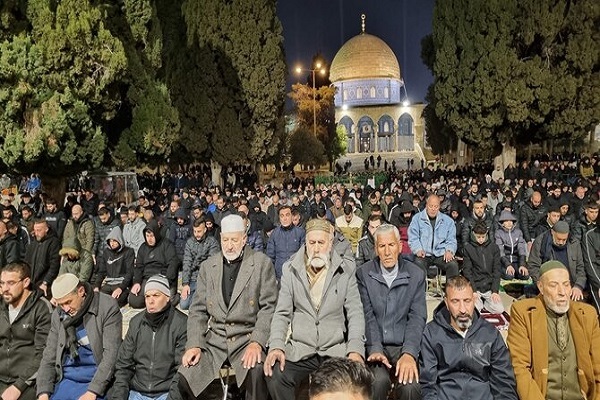 Palestinians saying prayers at Al-Aqsa Mosque