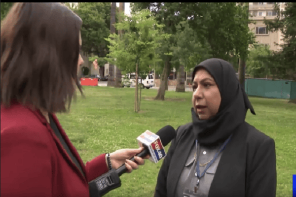 Tazheen Nizam, CAIR San Diego Executive Director, speaking to a reporter on the sidelines of the 14th Annual ‘Muslim Day at the Capitol’ in Sacramento