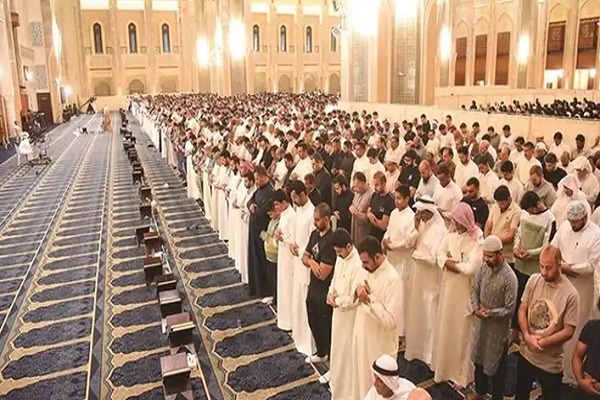 Congregational prayers at a mosque in Kuwait