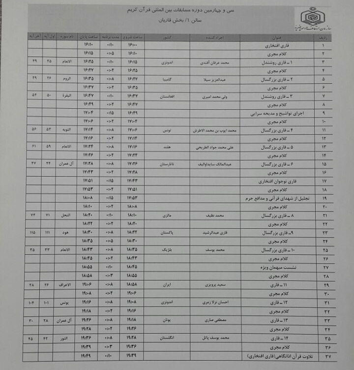 جدول نوبت عصر جدول نوبت عصر