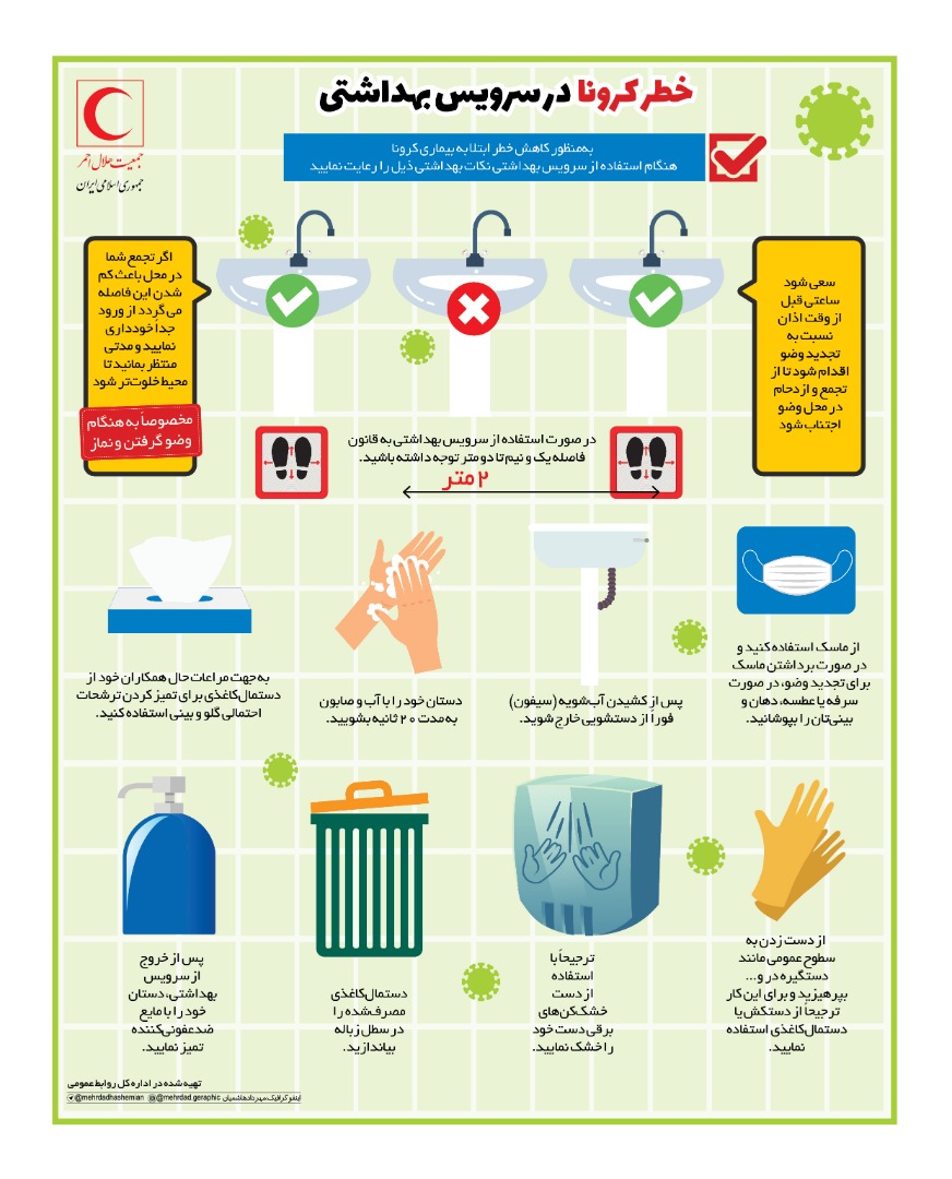 چگونگی استفاده از وضوخانه&zwnj;ها و سرویس&zwnj;های بهداشتی در زمان کرونا +اینفوگرافیک