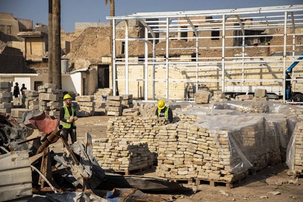 ادامه کار بازسازی مسجد جامع تاریخی موصل + عکس