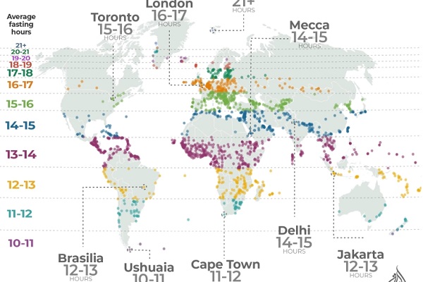 کوتاهترین و بلندترین ساعات روزهداری در کشورهای جهان / اماده کوتاهترین و بلندترین ساعات روزهداری در کشورهای جهان / اماده