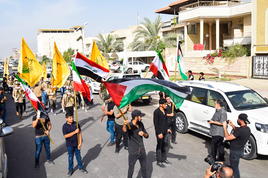 نُجَباء در سراسر عراق پرچم حمایت از فلسطین را بالا برد + عکس