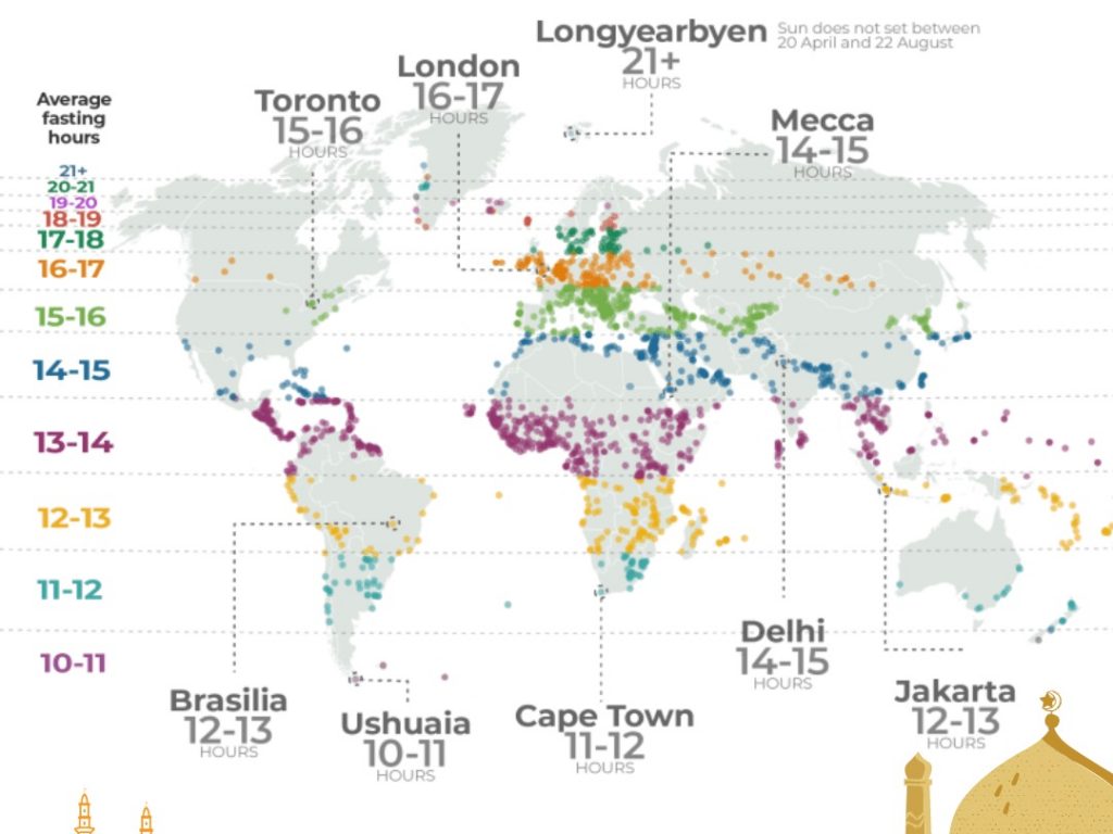 کوتاهترین و بلندترین ساعات روزه داری در رمضان 2022 کوتاهترین و بلندترین ساعات روزه داری در رمضان 2022