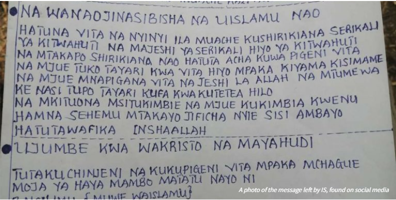 پیام تهدیدآمیز داعش خطاب به ارتش موزامبیک پیام تهدیدآمیز داعش خطاب به ارتش موزامبیک