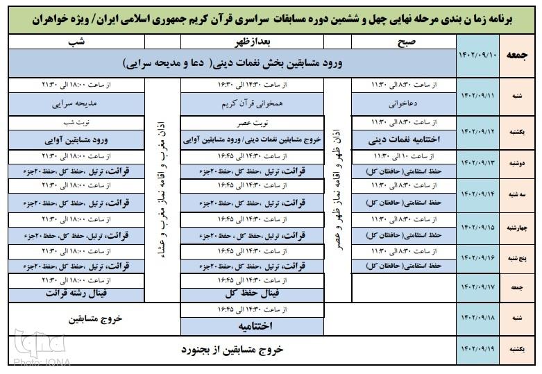 برنامه زمانبندی مرحله نهایی مسابقات سراسری قرآن کریم برنامه زمانبندی مرحله نهایی مسابقات سراسری قرآن کریم