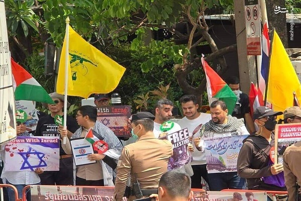 محکومیت جنایات اسراییل مقابل سفارت رژیم صهیونیستی در بانکوک + عکس