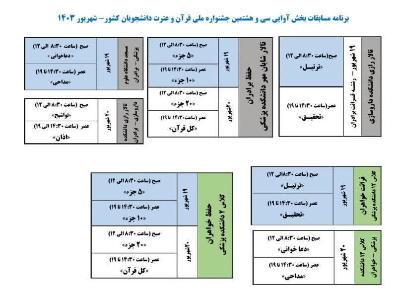 آخرین جزئیات جشنواره ملی قرآن دانشجویان + برنامه رقابتهای بخش آوایی آخرین جزئیات جشنواره ملی قرآن دانشجویان + برنامه رقابتهای بخش آوایی