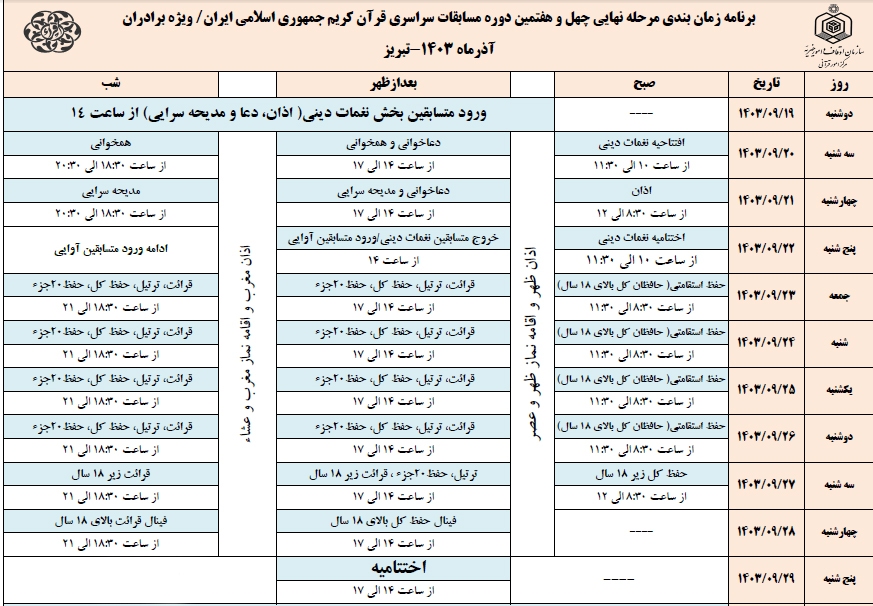 جدول مسابقات