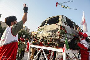 گلباران آمبولانس هدف‌قرارگرفته شده توسط رژیم صهیونیستی در میدان هفت‌تیر