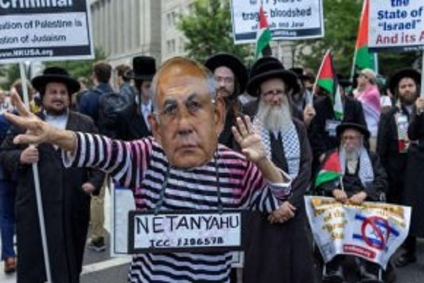 راهپیمایی معترضان به دیدار نتانیاهو از آمریکا مقابل کاخ سفید