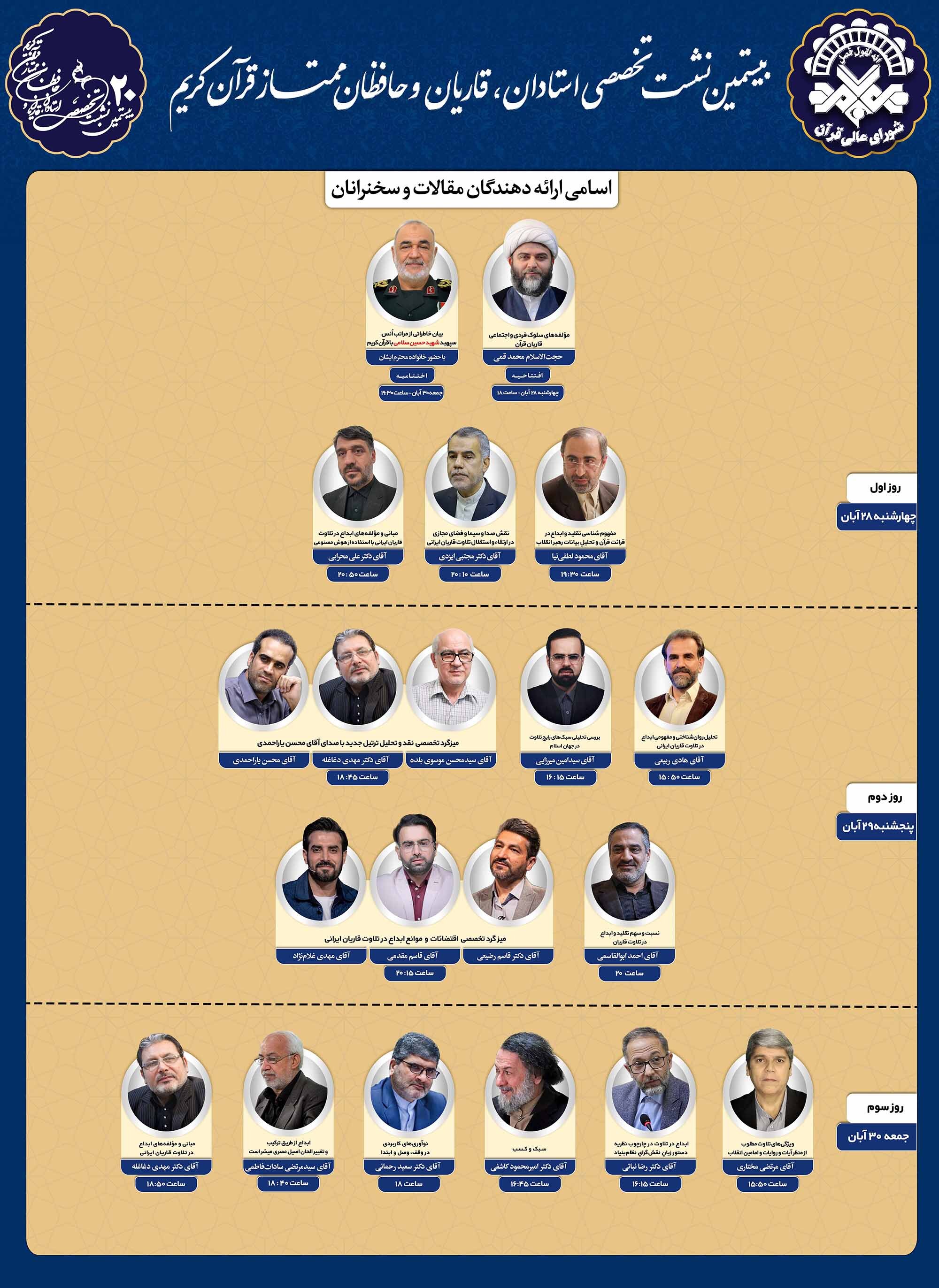 عناوین مقالات بیستمین نشست استادان، قاریان و حافظان ممتاز