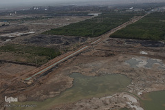 تصاویر هوایی از رودخانه کارون و منطقه سیل‌زده بامدژ