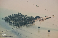 تصاویر هوایی از رودخانه کارون و منطقه سیل‌زده بامدژ