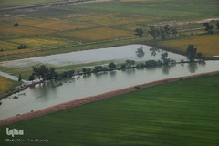 تصاویر هوایی از رودخانه کارون و منطقه سیل‌زده بامدژ