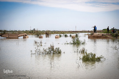 سیلاب در شهرستان کارون و تلاش برای مقابله با آن