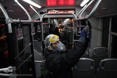 عملیات ضد عفونی کردن ناوگان حمل و نقل عمومی در تهران