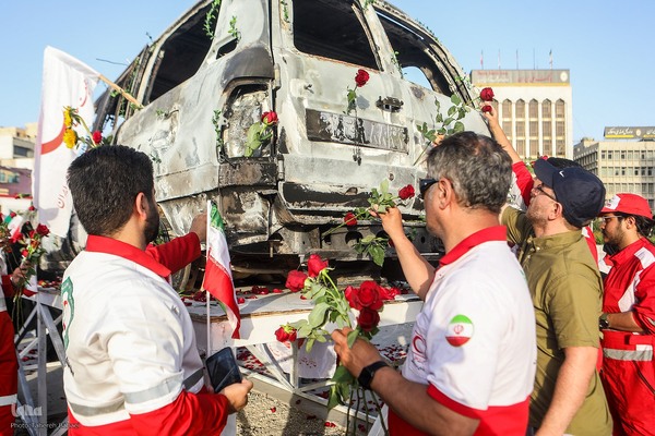 گلباران آمبولانس هدف‌قرارگرفته شده توسط رژیم صهیونیستی در میدان هفت‌تیر