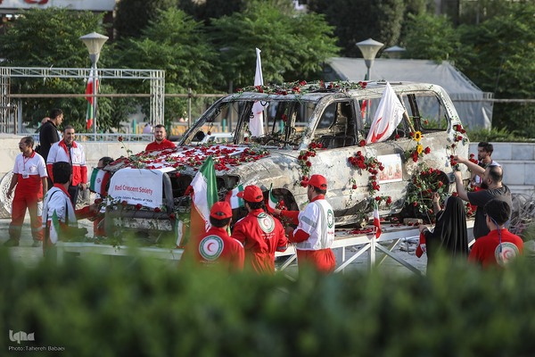 گلباران آمبولانس هدف‌قرارگرفته شده توسط رژیم صهیونیستی در میدان هفت‌تیر