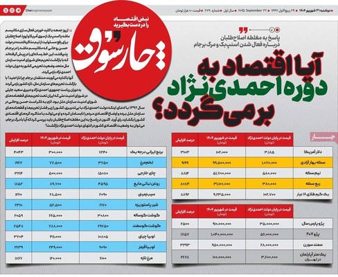 صفحه نخست روزنامه‌های دوشنبه ۳۱ شهریور ۱۴۰۴