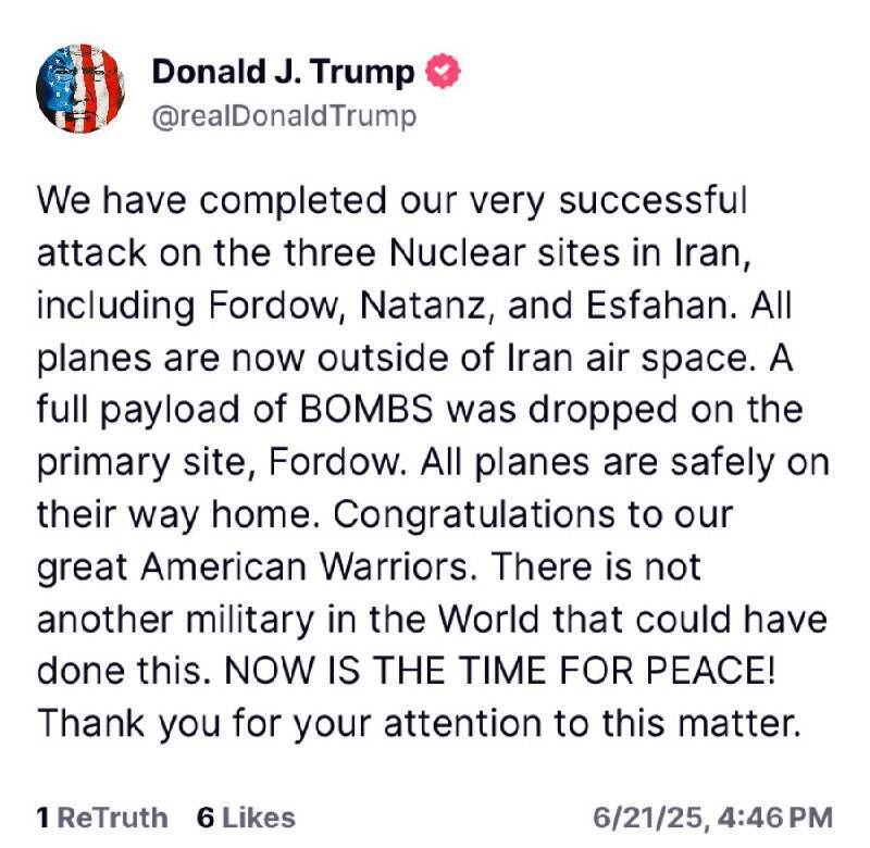 Trump prétend avoir bombardé trois sites nucléaires iraniens